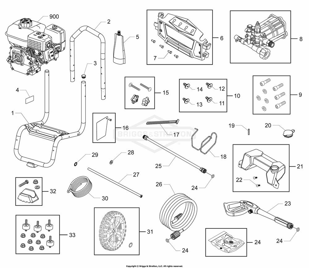 Main Unit Diagram and Parts List for CMXGWAS020790-04  Briggs and Stratton Pressure Washer